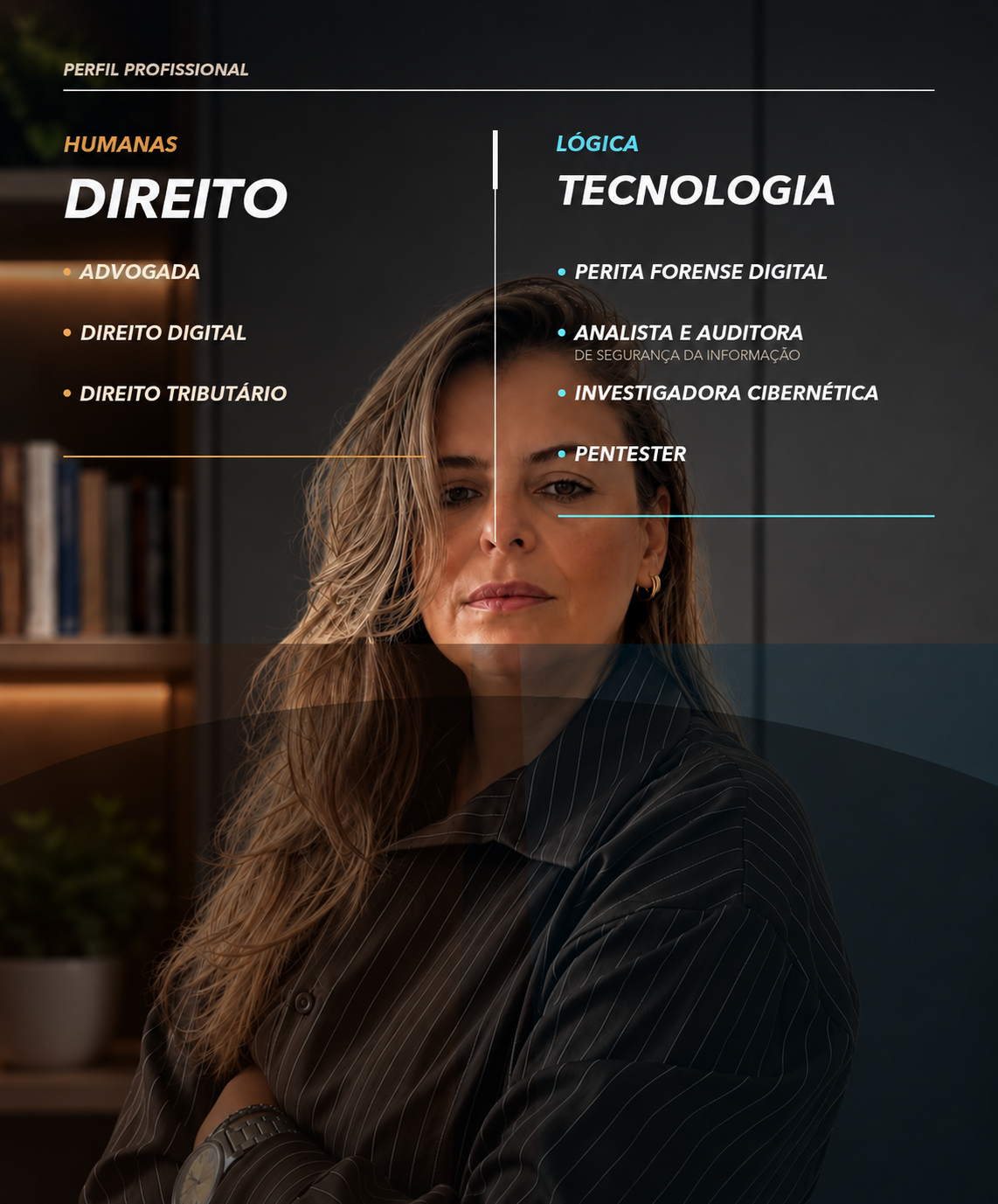 Retrato de Ewelyn Schots com apresentação de sua atuação em direito e tecnologia